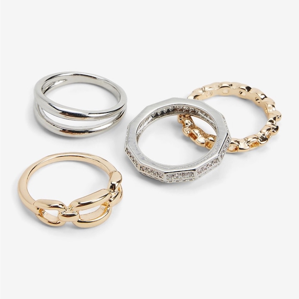 EXPRESS 4 Piece Mixed Metal Rhinestone Textured Ring Set size 7 - Picture 3 of 5